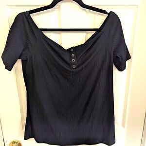 Torrid Black Buttoned Short Sleeve Tee